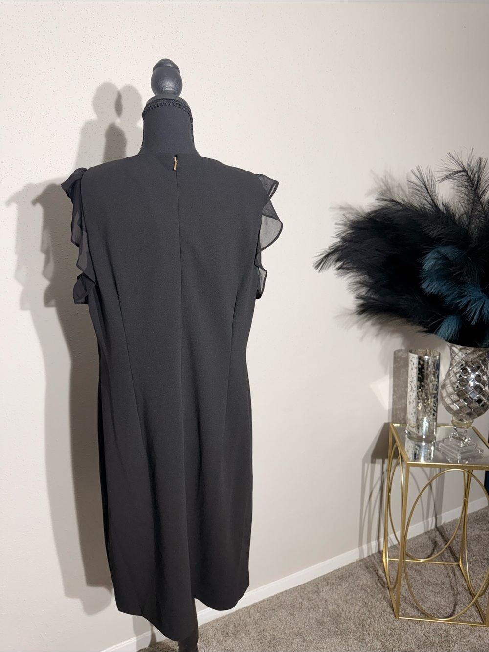 Donna Karan New York Black Ruffle Sleeve V-Neck Midi Dress Size 14 NWT - Picture 5 of 10